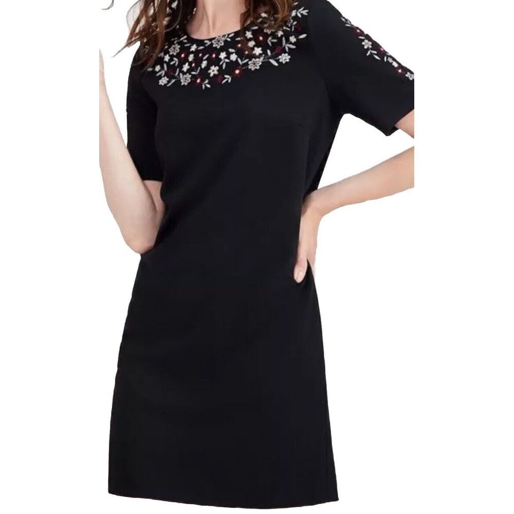 CALVIN KLEIN Crepe Stretch Sparkle Embroidered Floral Shift Dress Size 4